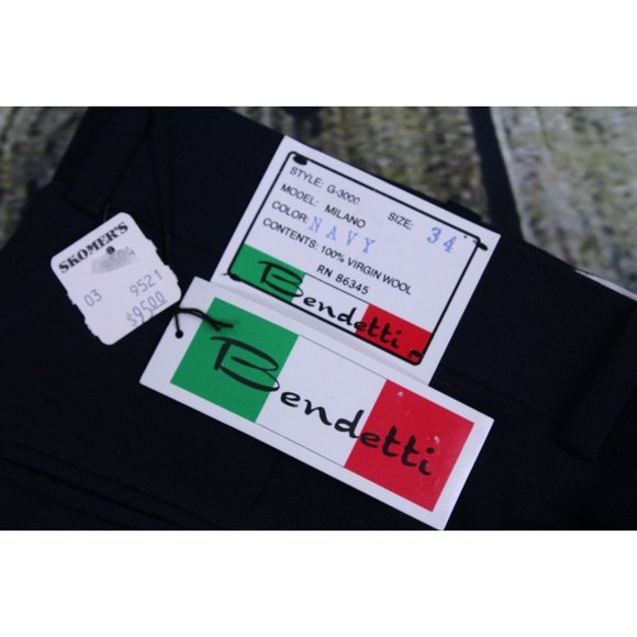 Bendetti Solid Navy Wool Pants Trousers Milano 34 X 35.75 Raw Hem Vtg Skomer's - Picture 6 of 8